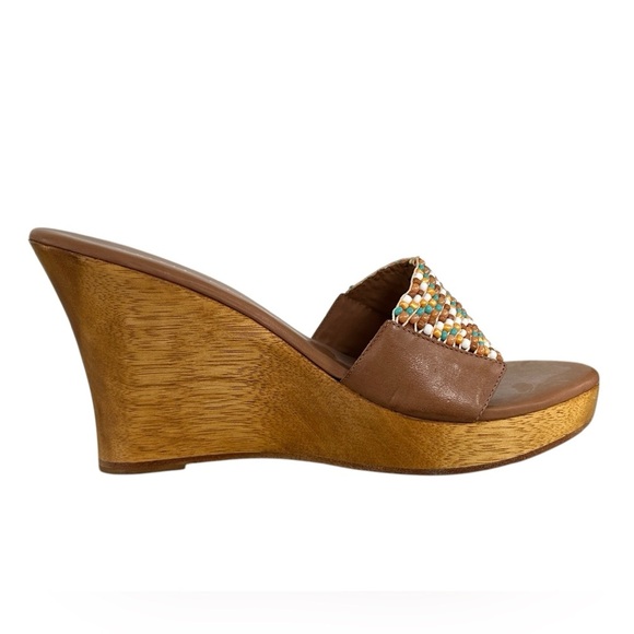 Anne Klein Beaded Plateform Wood Wedge Sandals Sz 10 - Picture 6 of 13
